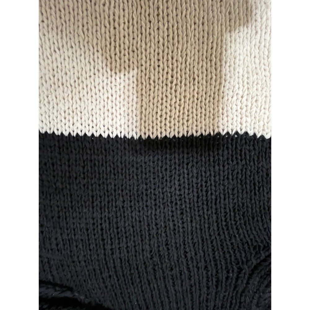 Pure Handknit Black Cream Stripe Cowl Neck Sweater L XL - Picture 6 of 7